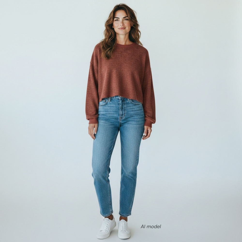 Zara Sweater Womens Small Rust Crop Oversized Soft Sweatshirt Knit Crew Pullover